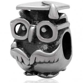 Sterling Silver Graduation Owl Charme (Soulbead) – Pearl Accent