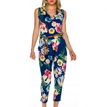 Farbenfrohes Blumenprint‑Overall mit Kordel – Größe S/M