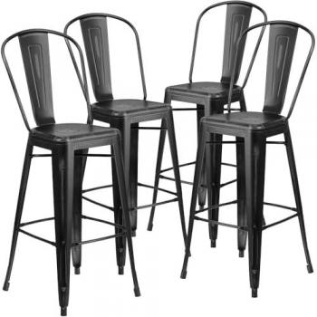 Industrial 30 Distressed Black Bar Stools – Set of Four (FWStyle Blake)