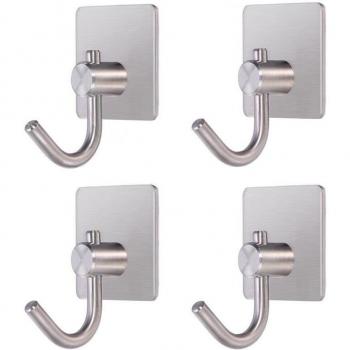 Stainless Steel 4-Pack Self-Adhesive Hooks for Towels and Coats