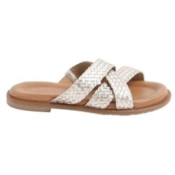 Gold Woven Cross‑Strap Sandals – 4EEE Size