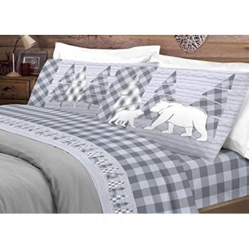 Completo Lenzuola Flanella 100% Cotone Matrimoniale Pensieri Delicati Grigio