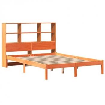 Día y Noche Cama con estantería sin colchón madera maciza marrón 140x200 cm
