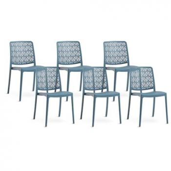 Siediti extérieur/extérieur – Kit 6 chaises jardin – Polypropylène bleu – Taille 52x82x44 cm – Empilables