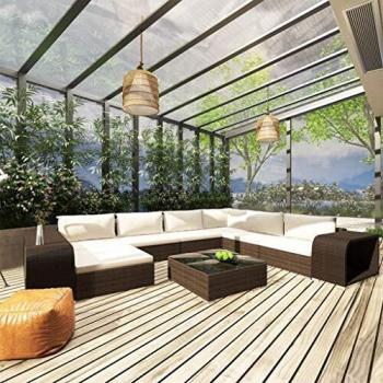 VidaXL Gartenlounge-Set 10-tlg. aus braunem Poly Rattan mit Auflagen