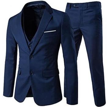 Navy Contemporary Menswear Suit – Blazer, Vest & Trousers, Modern Fit (M)