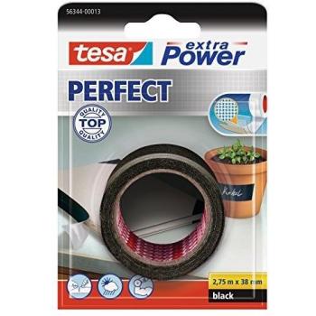 Tesa Extra Power Perfect, Cinta de Reparación Reforzada en Tela, Negra, 2.75 m x 38 mm