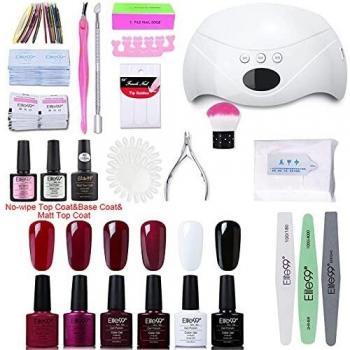 Smalto Gel Elite99 Set Completo 6 Colori con Lampada UV LED 24W, Soak Off, Topcoat, Basecoat e Nail Art Tool