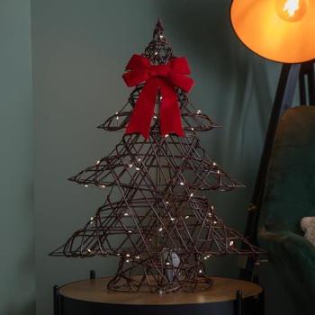 60cm Solar‑Powered Lighted Christmas Tree, Red Bow, 60 LEDs