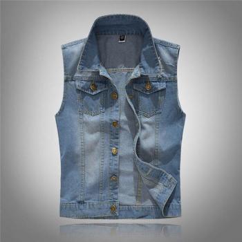 Lichtfarbene Herren Denim Weste Ärmellose Jacke Casual Slim Fit Cowboy Weste Größe M-5XL