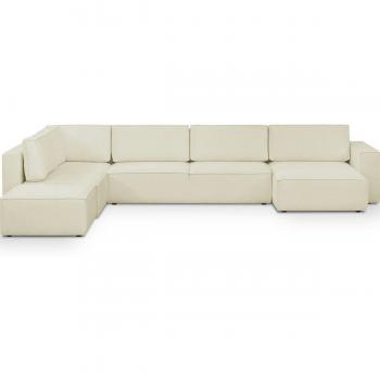 Canapé d'angle gauche convertible avec pouf en tissu écru