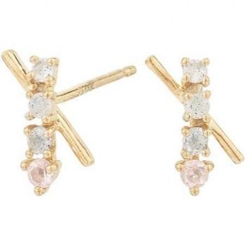 Pendientes de plata y oro con labradorita y cuarzo rosa
