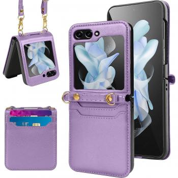 Étui portefeuille en cuir pour Galaxy Z Flip 5 Frusde avec sangle croisée Violet