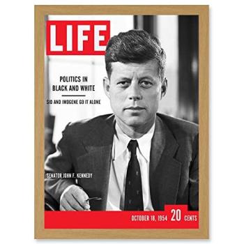 Iconic Presidency: JFK – Life Magazine Cover, A4 Canvas Print in Light Oak