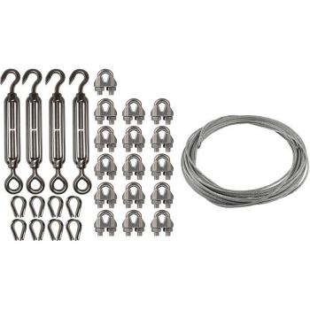 Flexible Wire Rope and Turnbuckle Combo: 12M Stainless Steel Cable with 4 Eye & Hook Turnbuckles (M6) + 16 1/8 Inch Fittings