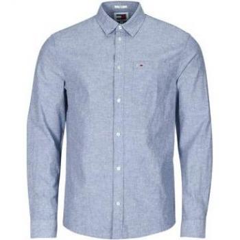 Tommy Jeans Men's Blue Linen Blend Long Sleeve Shirt