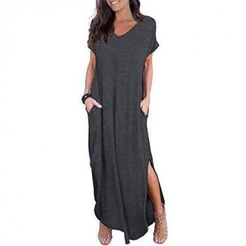 Grecerelle Dark Grey Summer Maxi Dress with Floral Design