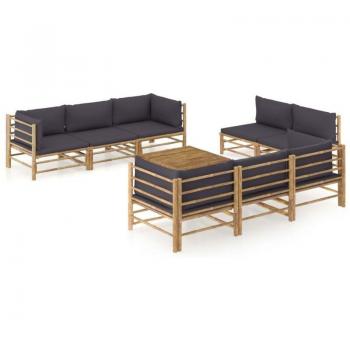 Prolenta Premium: Set completo di 9 divani da giardino con cuscini grigi scuri e dettagli in bambù