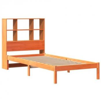 Lit bibliothèque en pin massif 100x200 cm marron sans matelas