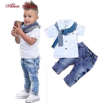 Boys' Summer 3-Piece Clothing Set: T-Shirt, Scarf & Jeans for Ages 2-7
