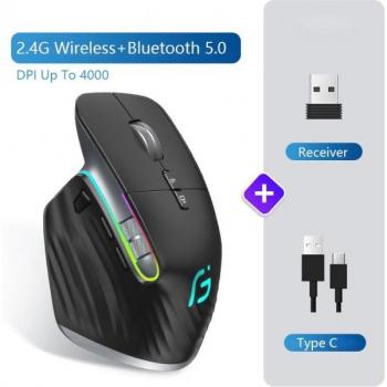 Ergonomic Type C Bluetooth 2.4G Wireless Mouse Rechargeable 4000 DPI