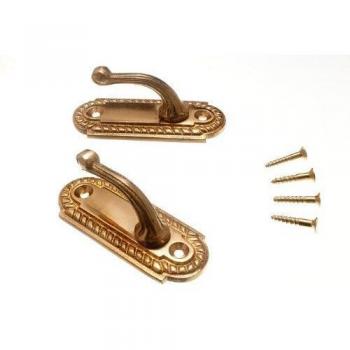 Curtain Tie Back Hooks Georgian Brass Plated 70mm + Screws