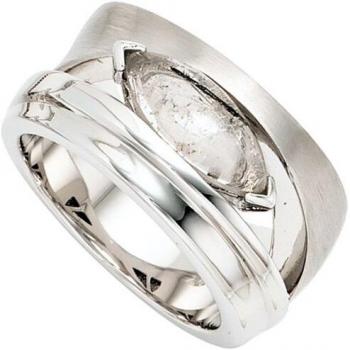Rhodiniert breiter Damenring 52 mm – 925 Sterling Silber, mattiertes Finish, Turmalin-Quarz