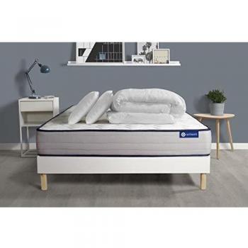 Matelas Ressorts ensachés + Mémoire de Forme ACTIFLEX Form 140x200 + sommier KIT Blanc + 2 oreillers + Couette
