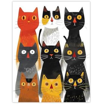 Purrfect Nine Cat Collection – Wall Art – 18W by 24H