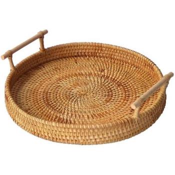 Panier « Rondeur » – Service rotin avec poignée en bois