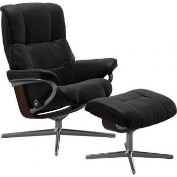 Stressless® Mayfair Relaxsessel mit Hocker und Cross Base, Größen S, M & L, Holzakzent Braun