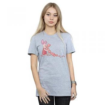 Women’s Pooh & Piglet Heart‑Chain Boyfriend Top – 4XL, Grey