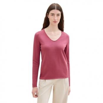 TOM TAILOR V-Ausschnitt-Pullover, aus Feinstrick pink velvet