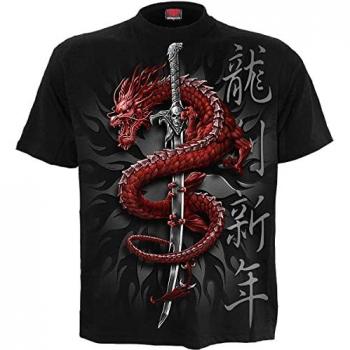Spiral Oriental Dragon T-Shirt schwarz