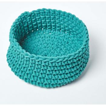 Teal Green Cotton Knitted Round Storage Basket
