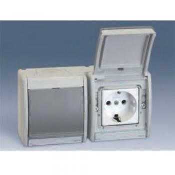 Doble base enchufe bipolar + TT precableada gris Simon 44 Aqua 4490433-035