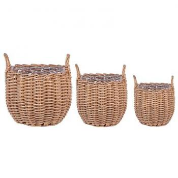 Set de 3 cestas para plantas de ratán con asas Aucuba marrón