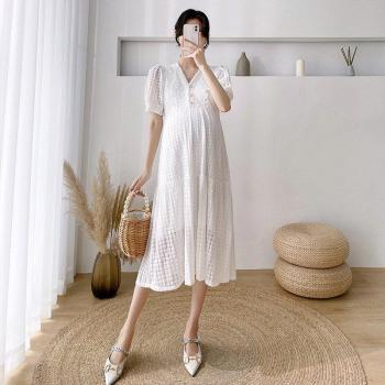 Short-Sleeve V-Neck Lace Pregnancy Dress for Photography