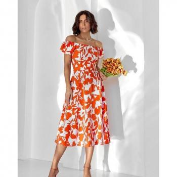 ISSA Plus XXL Retro Kleid mit freien Schultern in Orange