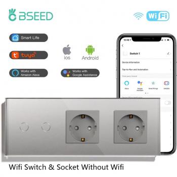 Interrupteur intelligent Wifi 1/2/3 voies avec prises doubles EU, sans cristal, contrôle via Tuya App