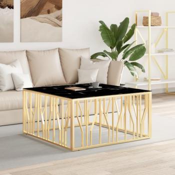 Table Basse 100x100x50 cm en Verre et Acier Inoxydable Doré