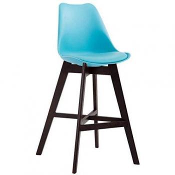 Cannes Barhocker mit Kunststoffsitz, Kunstlederbezug, Eichenholzgestell, blau, cappuccino