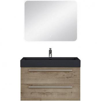 Ensemble de Salle de Bain Chêne Clair 90cm avec Miroir