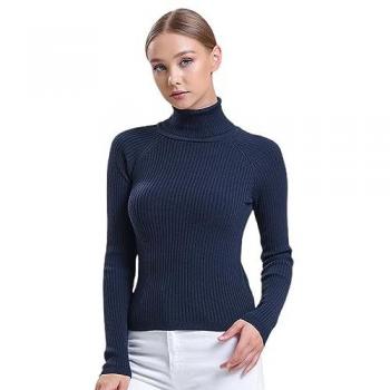 Luxury Navy Ribbed Turtleneck Pullover – Women’s Fitted, Large