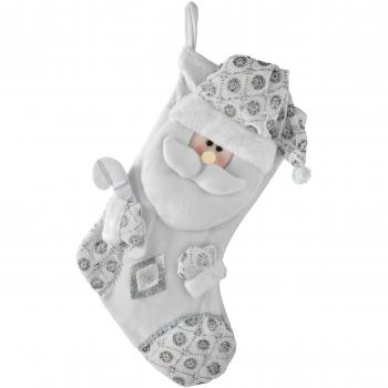 Chaussette festive Père Noël Gris et Blanc (48 cm)