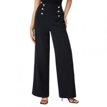 Tall Women's Black Button Front Straight Leg Trousers