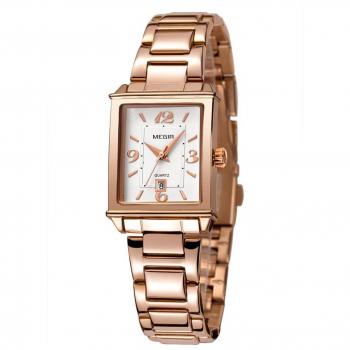 Elegant Rose Gold Toned Rectangle Quartz Women's Watch with Date Function