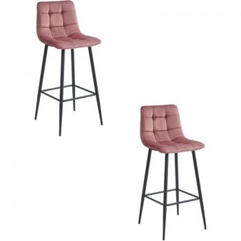 Arceto – Sgabello Vellutato Rosa Scuro, Gambe Nere – 2 Esemplari