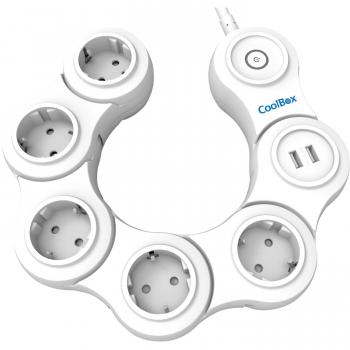 Regleta protectora 5 tomas Schuko y 2 puertos USB