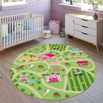 Tapis rond pour chambre d'enfants paysage chevaux Ø 160 cm